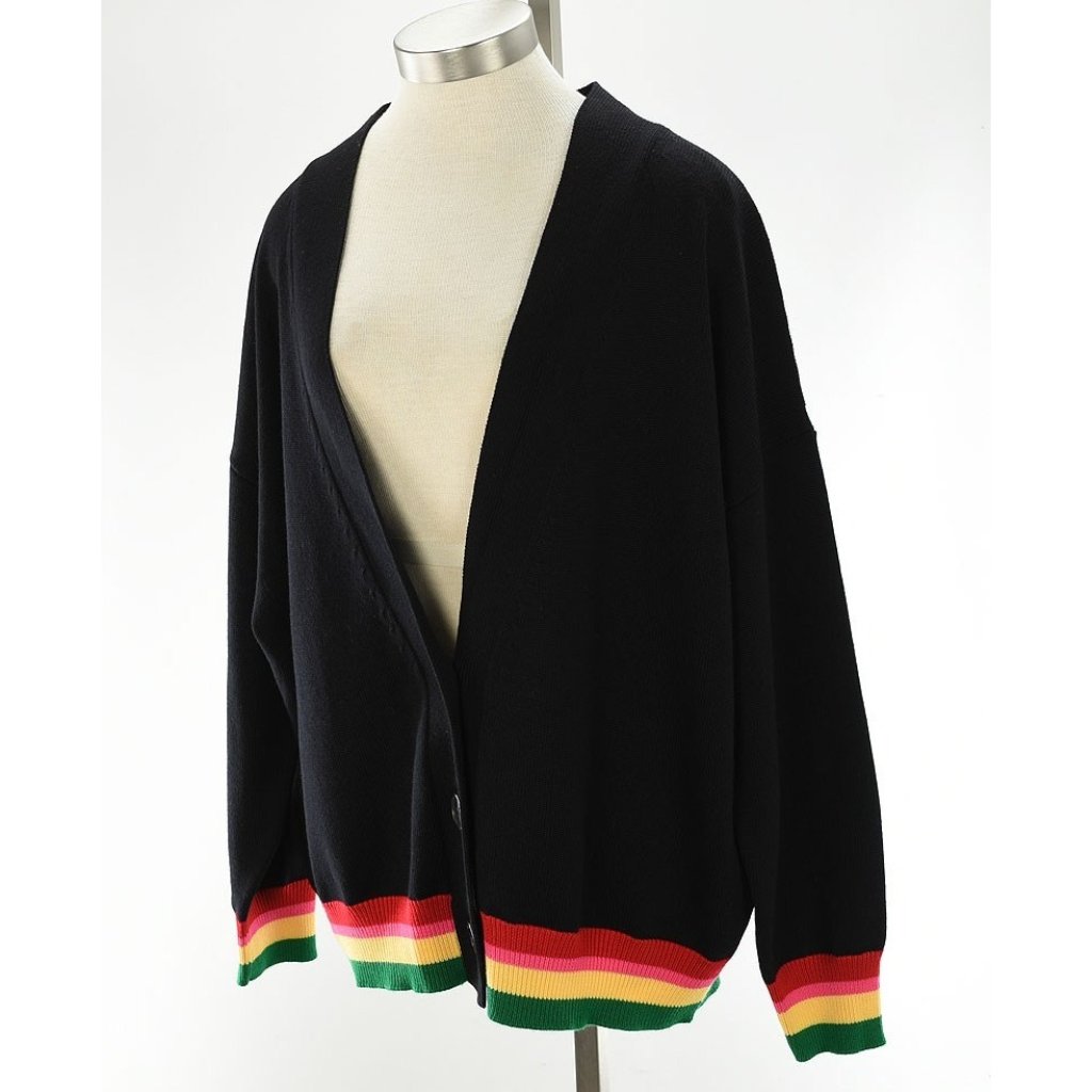 Palm Angels Womens Black Miami Logo Needled Wool Cardigan Sweater Medium Nwt